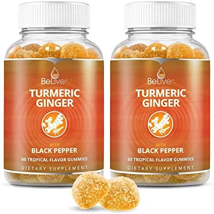 BeLive Turmeric Curcumin with Black Pepper & Ginger - Turmeric and Ginger Supplement for Immune Support, Healthy Skin, and Joint Health - Tropical Flavor | 2-Pack