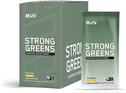 BARE PERFORMANCE NUTRITION BPN Strong Greens Go Packs, Lemon, Superfood Greens Powder Drink Mix Packets, 20 Servings