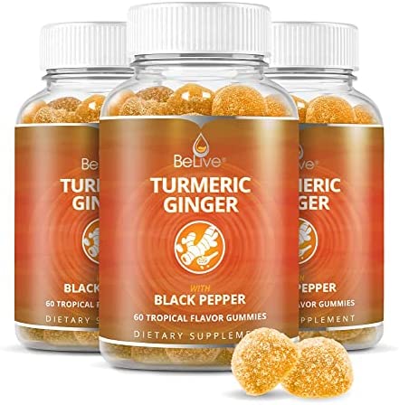 BeLive Turmeric Curcumin with Black Pepper & Ginger - Turmeric and Ginger Supplement for Immune Support, Healthy Skin, and Vegan Joint Supplement - Tropical Flavor | 3-Pack