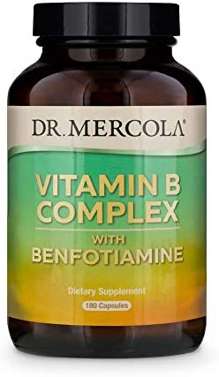 Dr. Mercola Vitamin B Complex with Benfotiamine Dietary Supplement, 90 Servings (180 Capsules), Non GMO, Soy Free, Gluten Free