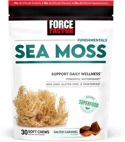 Force Factor Sea Moss Soft Chews, Support Immunity, Digestion, and Heart Health, Irish Sea Moss Superfood & Antioxidants Supplement, Non-GMO, Gluten-Free, Salted Caramel Flavor, 30 Soft Chews