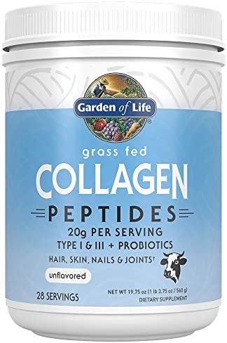 Garden of Life Grass Fed Hydrolyzed Collagen Protein Supplements Peptides Powder for Women Men Hair Skin Nails Joints, Post Workout, Paleo & Keto, 28 Servings, White, Unflavored, 19.75 Oz