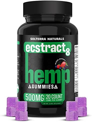 Hemp Gummies Ecstract 8 - Type Eight Hemp Extract Gummies 500 mg High Potency - 25 mg per Gummy - 20 Count Tasty Fruity Gummy (Mixed Berry)