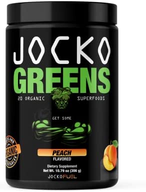 Jocko Fuel Greens Powder (Peach Flavor) - Organic Greens & Superfood Powder for Healthy Green Juice - Keto Friendly with Spirulina, Chlorella, Digestive Enzymes, & Probiotics - 30 Servings