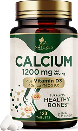 Nature’s Calcium 1200mg Plus 1600 IU Vitamin D3, Immune Support & Bone Health Support, Supports Bone Strength - Calcium Carbonate 1200 mg - Dietary Nutrition Supplement, Non-GMO - 120 Tablets