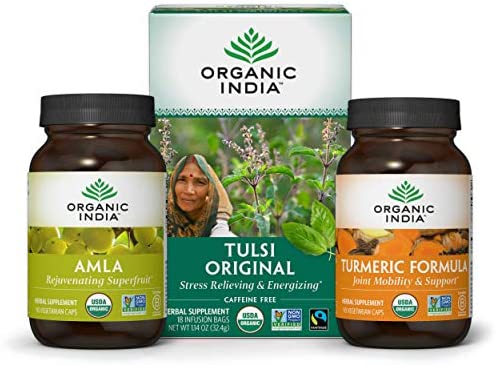 ORGANIC INDIA Immune Support Kit with Amla (90 Capsules), Turmeric Curcumin Formula (90 Capsules), Tulsi Original Herbal Tea (18 Infusion Bags)