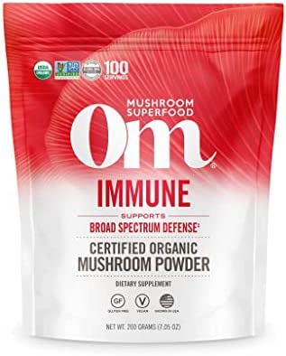 Om Organic Mushroom Superfood Powder, Immune, (100 Servings), Reishi & Turkey Tail, Immune Support Supplement, 7.05 Ounce (Pack of 1)