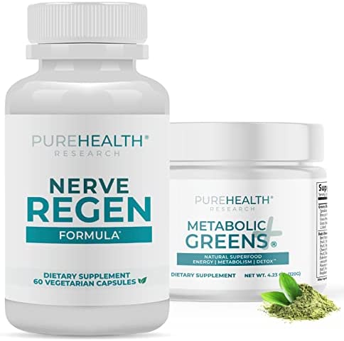 PUREHEALTH RESEARCH Nerve Regen and Greens Bundle - Green Superfood Powder for Your Body & Nerve Regen to Rebuild, Calm and Soothe - Fruit and Veggies, Vitamins and Herbs - All in one Bundle Set