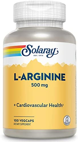 SOLARAY L-Arginine 500 mg, Nitric Oxide Supplement, Endurance, Energy, Heart Health Support, 100 Servings, 100 VegCaps