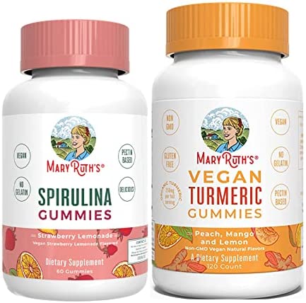 Spirulina Gummies & Turmeric Gummies Bundle by MaryRuth's | Superfood Gummies | Organic Turmeric Curcumin Extract | Chewable Supplement | Vegan | Non-GMO | Gluten.