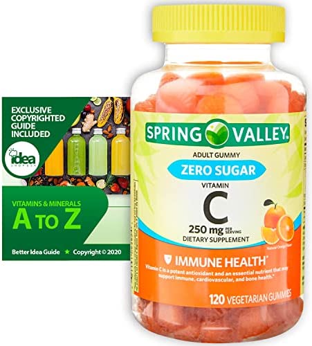 Spring Valley Zero Sugar Vitamin C Gummies Dietary Supplement, 250 mg, 120 Ct Bundle with Exclusive Vitamins & Minerals - A to Z - Better Idea Guide (2 Items)