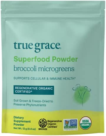 True Grace Broccoli Microgreens - 0.4 oz - Daily Superfood Powder for Cellular & Immune Health - Gluten & Soy Free, Vegan, Regenerative Organic Certified - 30 Servings