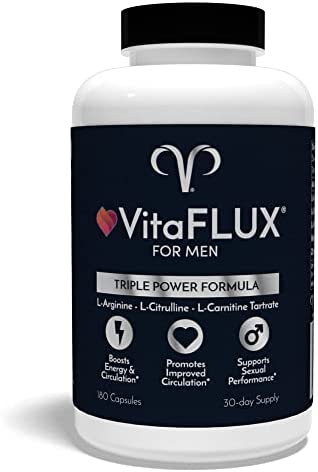 VitaFLUX Triple Power Nitric Oxide Supplement for Male Performance, Stamina, Energy, Recovery - L Arginine 2000mg, L Citrulline 1000mg, L Carnitine 1000mg, Zinc, Magnesium - Amino Acids, 180 Capsules