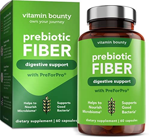 Vitamin Bounty Prebiotic Fiber Digestive Support - Gut Health Supplements for Women and Men, Dietary Fiber, Supports Digestive Health, Probiotics for Women & Men for Gas Relief - 60 Capsules