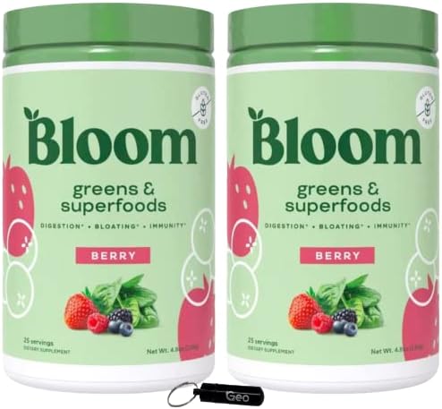 Bloom Nutrition Greens and Superfoods Powder - Berry - 25 Servings, 4.8 oz Pack of (2)