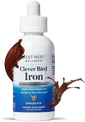 Clever Bird Liquid Iron Supplement, 15mg per Serving, Vegan Drops for Kids & Adults, Prenatal Iron Vitamin, Energy Support, High Potency, Chocolate, Includes Bonus Smart Brain Guide, 4 Oz