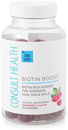 Consult Health BIOTIN Boost Biotin Rich Gummies for Gorgeous Hair, Skin and Nails - 10,000 mcg - Vitamin B Dietary Supplement - Raspberry Flavor - Black Carrot - 60 Count (1 Pack)