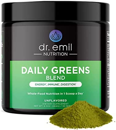 DR EMIL NUTRITION Super Greens Powder - Daily Greens Blend - Superfood Powder with Probiotics Fruits & Veggies - Powdered Greens Supplement (30 Servings)