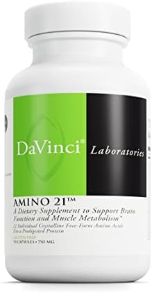 DaVinci Labs Amino 21 - Supports Brain Function & Muscle Metabolism* - Amino Acid Dietary Supplement with L-Glutamine, L-Lysine HCl, Tyrosine, L-Arginine and More - Gluten-Free - 90 Capsules, 750 mg