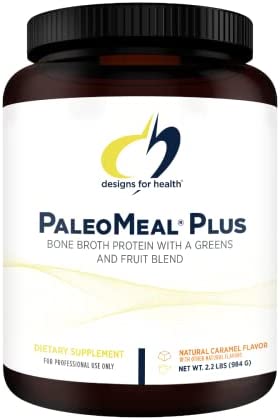 Designs for Health PaleoMeal Plus Powder - Meal Replacement Shake or Supplement - Bone Broth Protein Shake with Green Powder, Amino Acids, Nutrients - Caramel Flavor Drink (30 Servings / 984g)