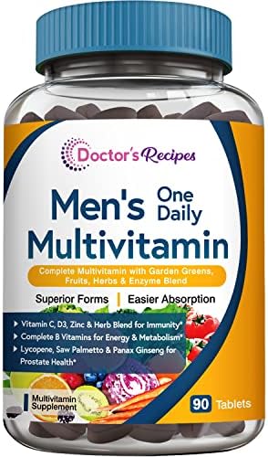 Doctor's Recipes Multivitamin for Men, Daily Men's Multivitamin Supplement with Vitamins, Minerals, Veggies, Fruits & More, Non-GMO & No Gluten, Immune Energy & General Health, 90 Tablets