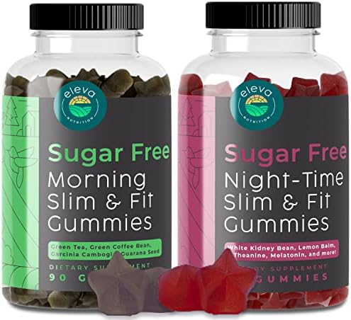 Eleva Nutrition Sugar-Free Slimming Gummies 2-Pack - Morning and Night-Time Gummies with 10:1 Extracts of Green Tea, Garcinia, and More - Convenient Keto Support - 90 Count