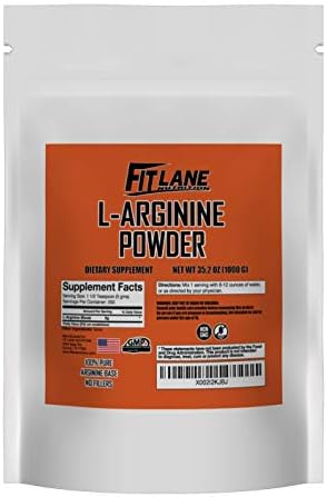 Fit Lane Nutrition L-Arginine Powder. 5000mg per Serving. Pure Nitric Oxide Supplement 1000 Grams (35.2 oz) 200 Servings. Value Sized Bag.