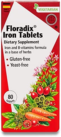 Floradix, Iron Tablets Vegetarian Supplement for Energy Support for Women and Men, Non-GMO, Vegetarian, Kosher, Lactose-Free, Unflavored, 80