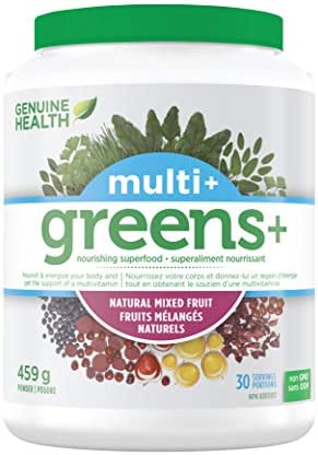 Genuine Health Greens+ Multi+ Green, Superfood Powder with Multivitamins & Minerals, Non GMO, Natural Mixed Fruit, 459g, 30 Servings