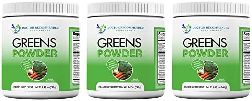 Greens Powder - Doctor Recommended Complete Natural Whole Super Food Nutritional Supplement - Greens Drink w/Organic Fruits, Vegetables, (Pack of 3)