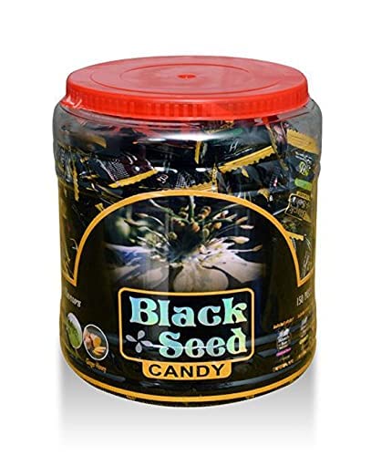 Herboganic 150-Piece Black Seed Candy Jar - Delicious and Nutritious Black Seed Supplements in 6 Unique Flavors: Mint, Honey, Honey Lemon, Cinnamon, Ginger, and Moringa