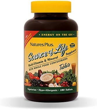 NaturesPlus Source of Life Multivitamin - Whole Food Nutritional Supplement with Chelated Minerals, Energy Booster - 180 Vegetarian Tablets (60 Servings)