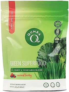 Qumba Green Superfood - Collagen Boosting - Ignite Natural Detoxification - Energy Production - Optimal Health - Non GMO - Mixed Berry Flavor - 30 Servings