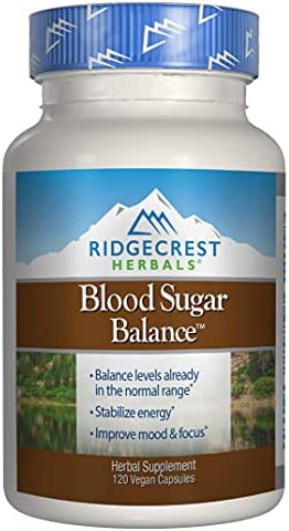 RidgeCrest Herbals Blood Sugar Balance, Herbal Mood and Focus Support, 120 Vegan Capsules