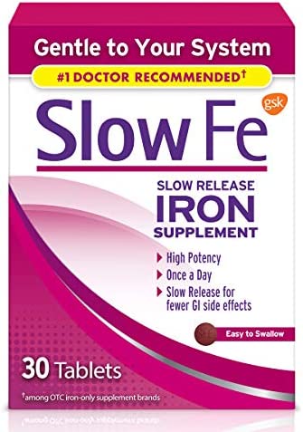 Slow Fe 45mg Iron Supplement for Iron Deficiency, Slow Release, High Potency, Easy to Swallow Tablets - 30 Count