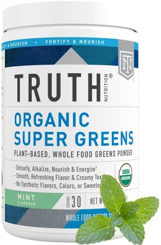 Truth Nutrition Super Greens Powder Organic - Green Superfood Powder 30 Servings Green Juice Powder - Organic Fruit and Vegetable Powder Supplement Green Smoothie Powder Mix (Mint)