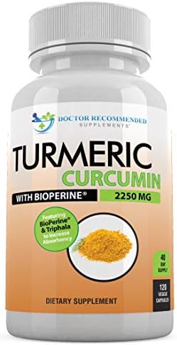 Turmeric Curcumin - 2250mg/d - 120 Veggie Capsules - 95% Curcuminoids with Black Pepper Extract (Bioperine) - 100% Organic - Most Powerful Turmeric Supplement with Triphala