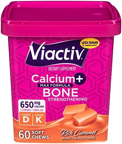 Viactiv Calcium +Vitamin D3 Supplement Soft Chews, Caramel, 60 Chews - Calcium Dietary Supplement for Bone Health