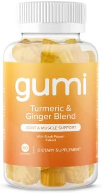 gumi Nutrition Turmeric and Ginger Gummies - Turmeric Curcumin with Black Pepper & Ginger Gummy Vitamin for Muscle & Joint Support - Gelatin-Free, Gluten-Free, Vegan & Non-GMO (1 Pack, 60 Ct)