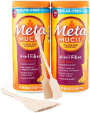 2 Metamucil Sugar-Free Fiber Supplement, 260 Servings, 4-in-1 Fiber Psyllium Husk Powder, Orange Smooth Sugar Free, 53.2 Ounces – 3.4 Pound- Bonus 10 Wooden Stirrers