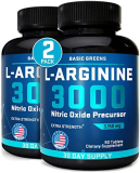 BASIC GREENS L Arginine 3,150mg (180 Tablets) L-Arginine Supplement for Men and Women with Nitric Oxide Precursor | L Arginine Supplement Pills for Men, Sport, Workout, Made in The USA