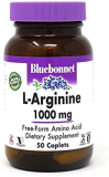 Bluebonnet Nutrition L-Arginine 1000mg, Free-Form Amino Acid, Nitric Oxide Precursor, Gluten-Free, Non-GMO, Kosher Certified, Vegan, 50 Caplets, 50 Servings