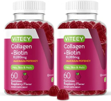 Collagen with Biotin 10,000mcg Gummies – for Hair, Skin & Nails Support, Maximum Potency – Dietary Vitamin Supplements for Adults, Teens, & Kids – Gluten Free & Non GMO, Chewable Raspberry Flavored