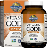 Garden of Life Vitamin Code Raw Iron Supplement – 30 Vegan Capsules, 22mg Once Daily Iron, Vitamins C, B12, Folate, Fruit, Veggies & Probiotics, Iron Supplements for Women, Energy & Anemia Support