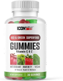 Icon Muscle Red & Green Superfood Gummies | Red Superfoods | Green Superfoods | Vitamins C, D, Zinc | Antioxidants | Immunity | Vegan | Health & Wellness | 30 Servings (Reds & Greens Mix)