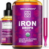 Iron Supplement for Women & Men Free Blood Builder, Iron Vitamin for Anemia USDA Organic Liquid Iron Drops for Adults with MCT Oil, Natural Grape Flavor, Faster Absorption & Immune Support, 2 Fl Oz