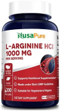 L-Arginine 1000 mg 200 Veggie Capsules (Non-GMO, Vegetarian & Gluten Free)