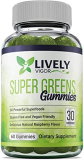 Lively Vigor Super Greens Gummies, 60 Gummy Vitamins, Superfood Multivitamin with Probiotics, Prebiotics, Antioxidants, and Vitamin C, D2, B12 and B6, Natural Raspberry Flavor