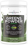 Livingood Daily Greens Powder – Super Greens Powder for Gut Health – Organic Green Blend Superfood with Spirulina, Chlorella, Veggie, Fruits, Herbs, Prebiotics & Enzymes – Smoothie Mix – 30 Servings