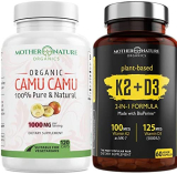 Mother Nature Organics Superfoods for Organic Living Camu Camu and K2+D3 Bundle